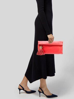 India Hicks Carmen Clutch Coral Gold Detail Tassel Foldover